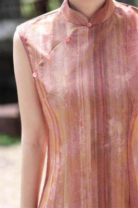 Abito Lungo Qipao Estivo Senza Maniche Aderente in Stile Cinese Cheongsam retrò per Banchetti di Nozze spettacoli e Serate di Gala