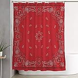 Starodec Shower Curtain Paisley Handkerchief Kerchief Western Hanky Bandana Pattern Rag Bandanna Dorag Cloth Red Textures Waterproof Polyester Fabric for Bathroom Decor with Hooks 72' x 72'