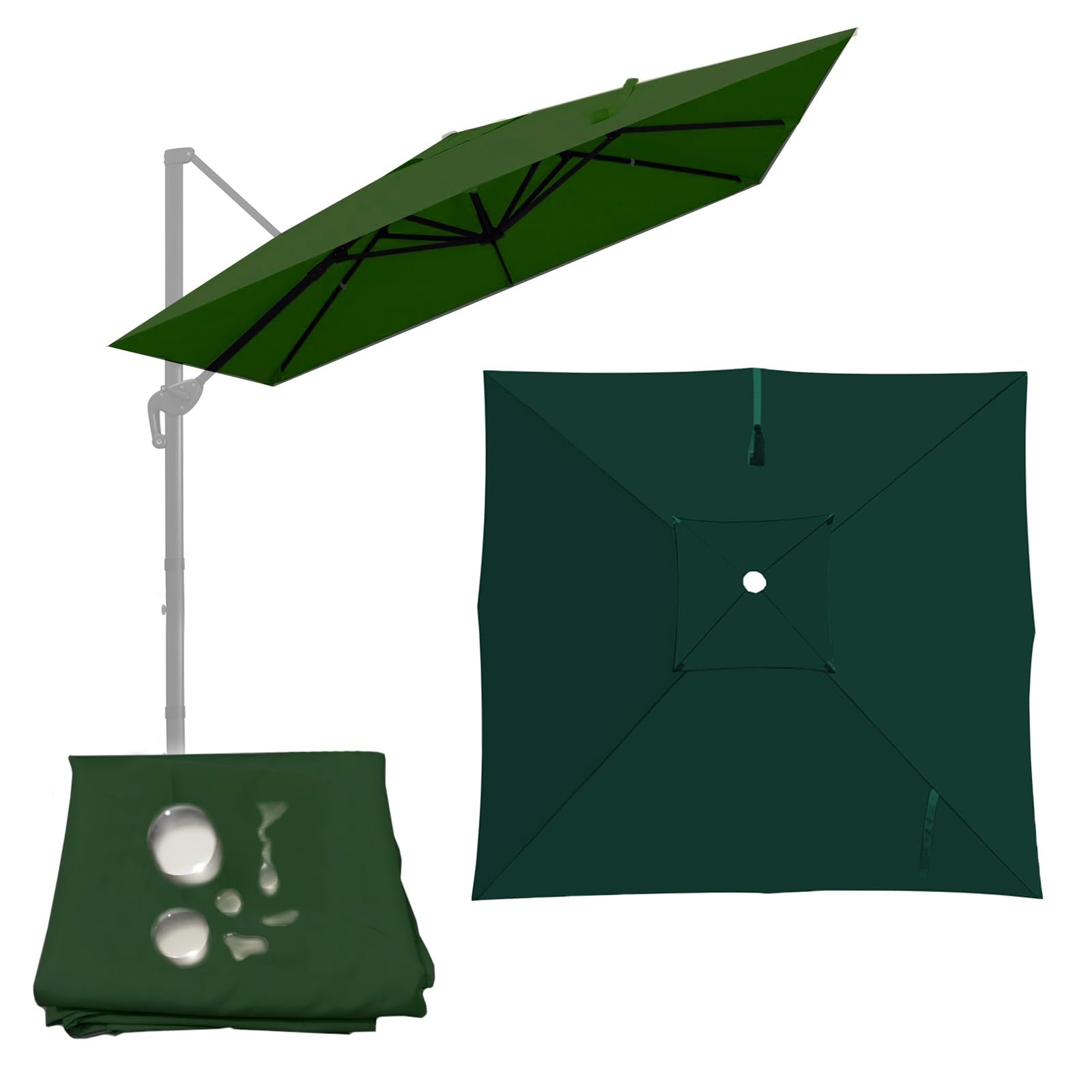 Grandes Baldacchino Di Ricambio 8 Stecche Telo Di Rechange Per Ombrellone A Sbalzo, Protezione UV50+, Antipioggia, Grigio Kaki Bianco, Quadrato Vela Copertura Di Sostituzione(Dark green,3X3m)