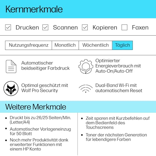 HP Color LaserJet Pro MFP 3302sdwg Multifunktions-Farblaserdrucker, Automatischer beidseitiger Druck, Hohe Druckgeschwindigkeit, Touchscreen, Wi-Fi, Ethernet, USB, Wolf Pro Security – Bild 3