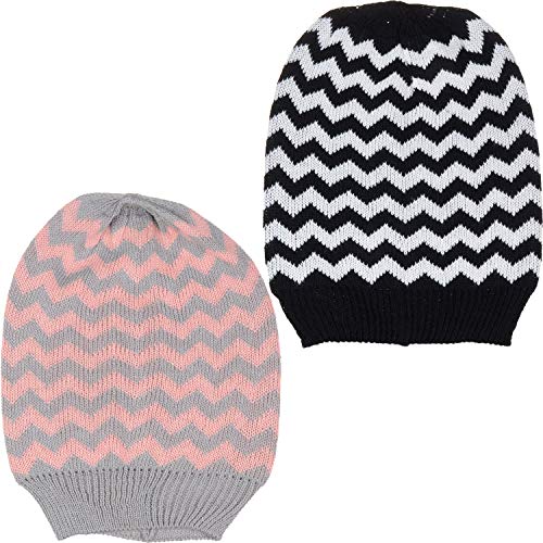 BYOS Unisex Everyday Lightweight Slouchy Knit Beanie Hat Solid, Stripes, Chevron3