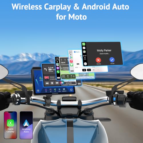 Image of W722 for Motorcycle CarPlay & Android Auto,7 inch Waterproof Smart GPS Navigation System Screen,Car Play Moto with Light Sensor,Dual Bluetooth,EQ,USB /Hardwired Power Supply