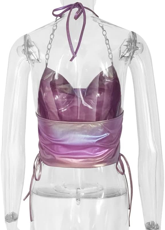 Women's Metallic Holo Halter Chain Neck Cami Tank Top Sleeveless Vest Crop Tops for Rave Music Festival - Image 6