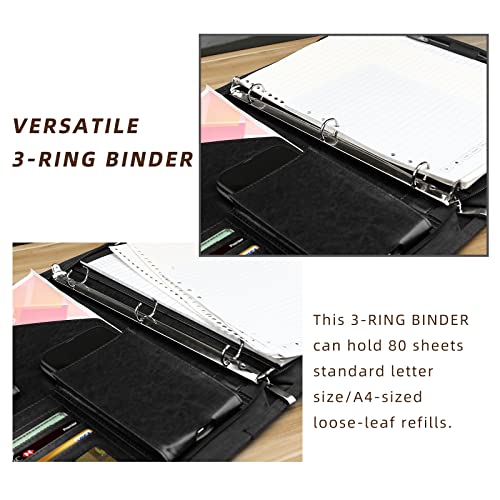 Image of Zippered Portfolio Organizer, WRIYES Leather Padfolio with 3 Ring Binder, Professional Business Binder, Organizer for IPad /Document, Phone & Business Cards, Office Gifts for Men or Women (Black)