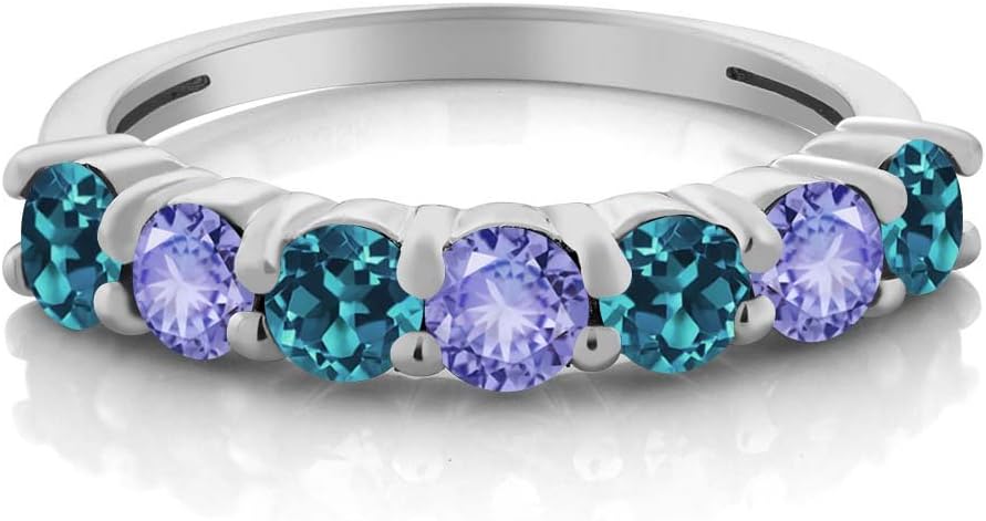 Gem Stone King 1.34 Ct Round London Blue Topaz Blue Tanzanite 925 Sterling Silver Anniversary Ring - Image 2