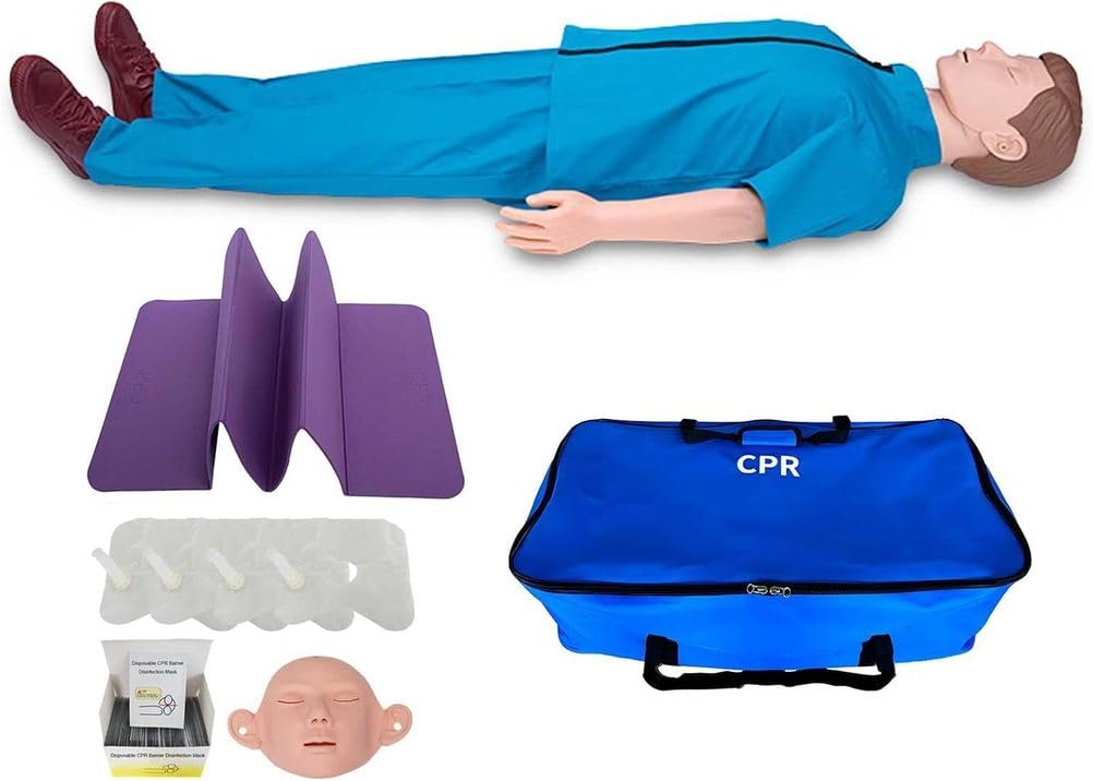 Manekin CPR Manekin ratunkowy całego ciała, 160 cm, z wymiennymi torbami na skórę twarzy, torba do przenoszenia do treningu i ćwiczeń