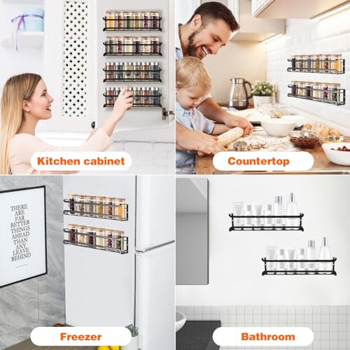 FOTINOR Spice Rack Wall Mounted 4 Pack, Space-Saving Spice Organiser with Adhesive and Screws – Spice Jar Storage Shelf for Inside Cupboard & Kitchen Door(Black) - Cosy Home Interiors FOTINOR Spice Rack Wall Mounted 4 Pack, Space-Saving Spice Organiser with Adhesive and Screws – Spice Jar Storage Shelf for Inside Cupboard & Kitchen Door(Black) - Image 6
