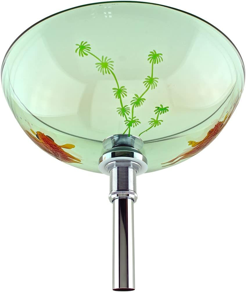 🔥 Hоt Dеаlѕ Renovators Supply Manufacturing Koi Fish Tempered Glass Countertop Vessel Sink 16.5 Round Clear Glass Bowl Above Counter Bathroom Sink Topmount Vessel With Chrome Pop Up Sink Drain And Gasket