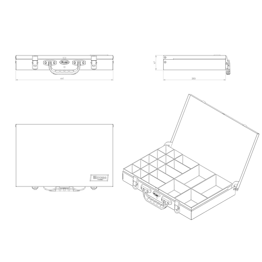 Syncro System Valigetta portaminuterie in metallo furgone officina mobile – 19 vaschette modulari gancio sicurezza 44x29x7 cm