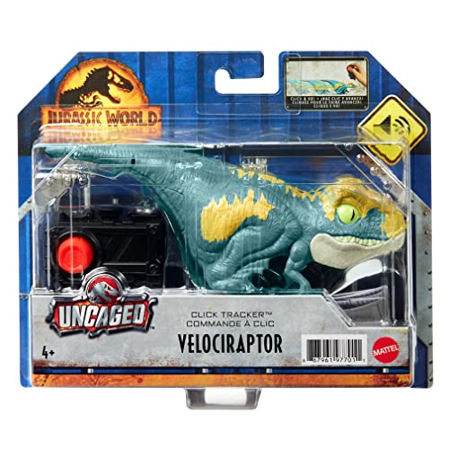 Mattel Jurassic World Dominion Uncaged Dinosaur Toy with Clicker-Controlled Motion & Sound, Click Tracker Velociraptor 'Blue' Dino Action Figure - image 5