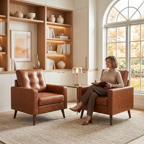 HNY Set of 2 Mid Century Modern Armchair, Button Tufted