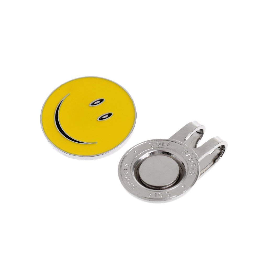 3 juegos de marcadores de pelota de golf con diseño de cara sonriente con clip magnético para gorra de golf (blanco + morado + amarillo)