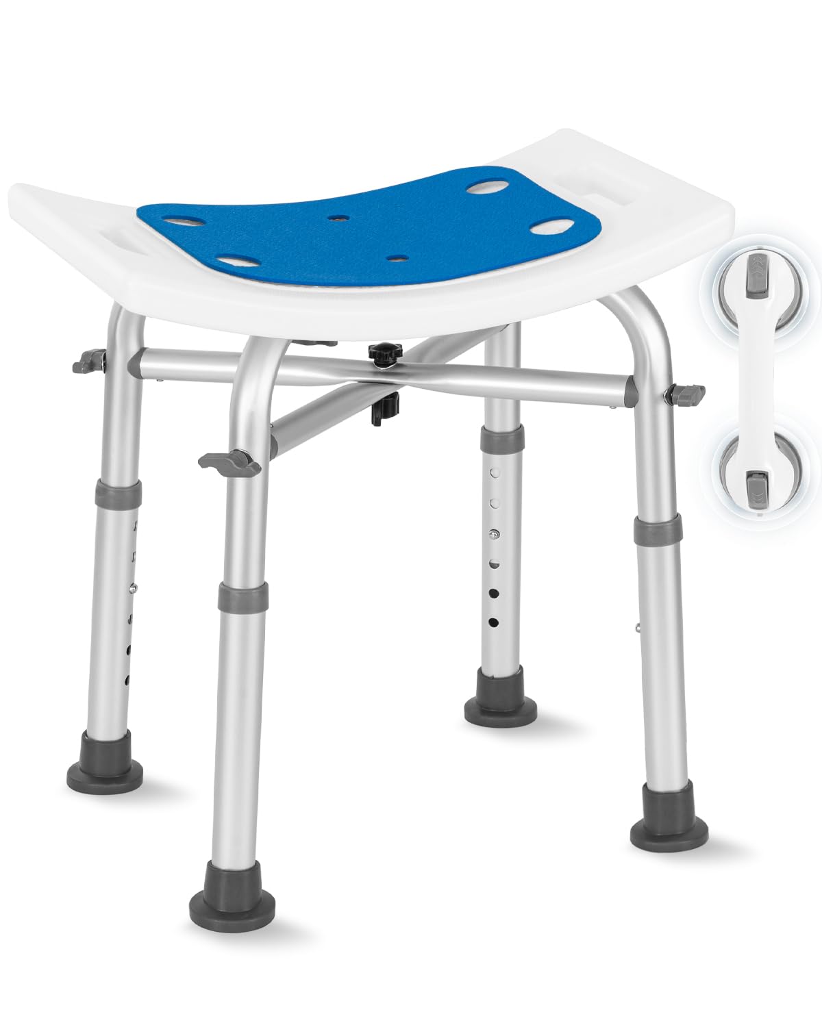 Taburete de ducha de altura ajustable para personas mayores con pasamanos con ventosa, silla antideslizante de aluminio de hasta 136 kg, asiento de ducha, silla para ducha y personas mayores