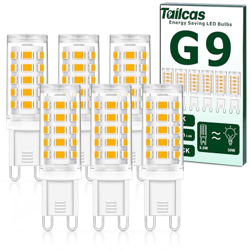 Bombillas G9 Led 3.5W, Equivalente 40W Bombilla Halógena Lámpara G9, 350LM Blanco Cálido 3000K Sin Parpadeo, No Regulable CRI>80, Ángulo De Luz De 360 para Iluminación Hogar, AC220 240V, Paquete De 6