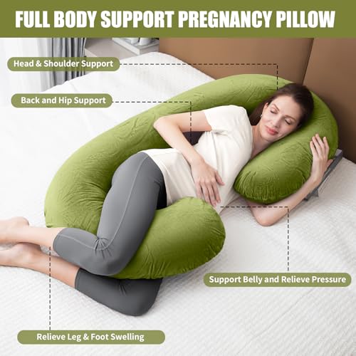 Image of 1 MIDDLE ONE Pregnancy Pillow, C Shaped Full Body Pregnant Women Sleeping Pillow for Maternity Support with Cover (Green)