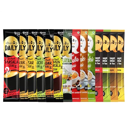 Image of Chaizup Instant Premix Tea - 3 Unique Ranges: Daily (7 Flavors), Dimtee (3 Flavors), Premium (4 Flavors) | 14 Sachets (1 Sachets Per Flavor) | Assorted Combo Pack |