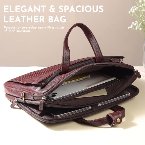 Image of STEVE JHONSON Leather Laptop Bags for Men - 16 Inches Office Bag for Men with Shoulder Strap, Shoulder Messenger Bags for Travel, Executive Side Handbag (Brown)