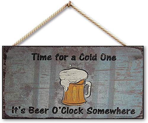 Tarfy It 's Beer O'Clock Somewhere Placa de Madera para Colgar en la Pared, Arte Decorativo para casa, Bar, café, té, Barbacoa