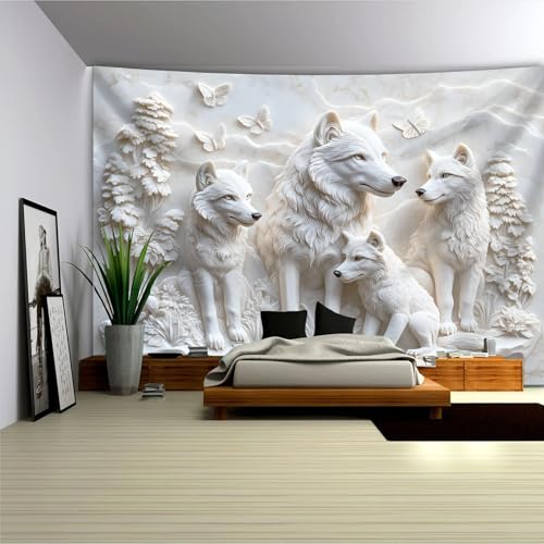 Tapisserie murale loup pour habiller un grand mur blanc de salon