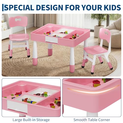 4-in-1 Kids Activity Table and 2 Chairs Set,Double-Sided Large Building Block Play Table & Art Desk for Drawing, Reading & Eating,Adjustable Toddler Chairs for Ages 3-10,Ideal Gift for Boys & Girls by Garvee - Used condition - Image 2