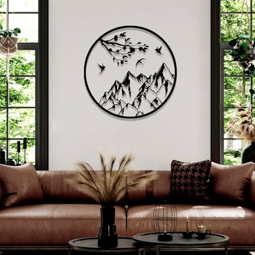 Pduoduo Mountain and Tree Branch Metal Wall Decor,Metal Mountain Wall Decorations,Rustic Nature Home Wall Art Sculpture,Minimalist Wall Decor for Living Room Outdoor(19.7in) - Image 4