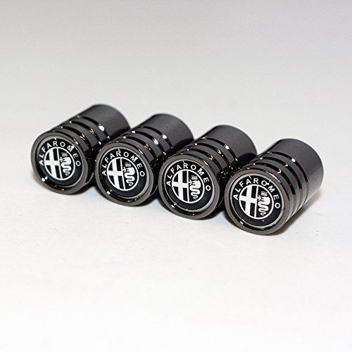 US85 Alfa Romeo Black Chrome Auto Car Wheel Tire Air Valve Caps Stem Cover