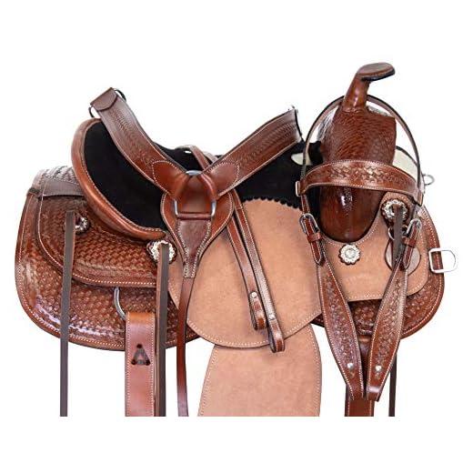 Acerugs 15” 16” 17” Western Horse Saddle TACK Headstall REINS Breast Collar Premium Tooled Cowhide Leather (Medium Oil, 15")