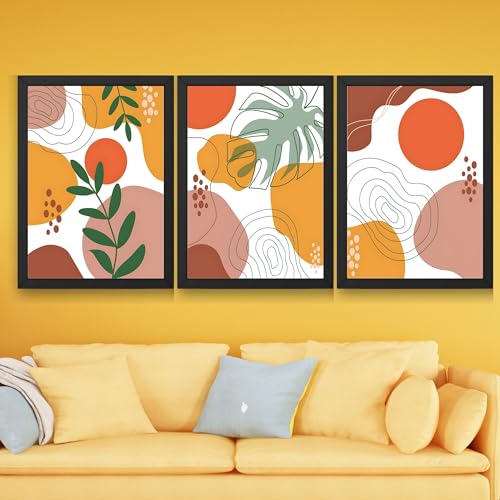 Image of CRAFT QUEST Wall Art Decor Paintings | Set of 3 BOHO Wall Art Frames for Home Decoration | Ideal for Living Room, Bedroom & Office (Black, 10 X 13 Inch, Each Frame)
