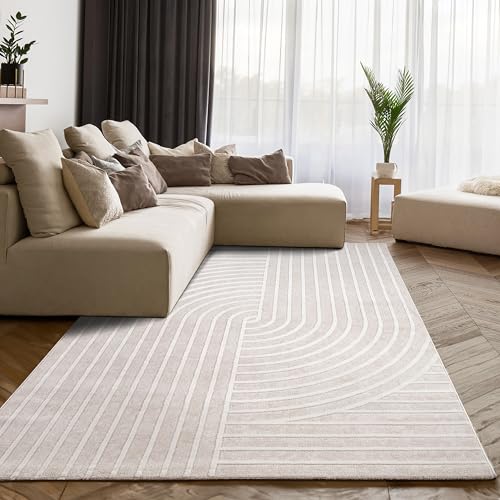 Paco Home Teppich Wohnzimmer Schlafzimmer Skandinavisches modernes Design mit Glanzdetails 3D Effekt Luxuriös Boho Soft-Touch Creme beige, Grösse:160x220 cm