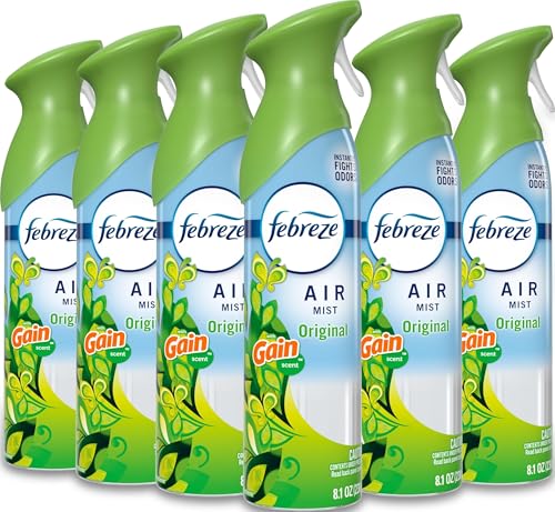 Febreze Air Mist, Air Freshener Spray, Odor Fighting Room Spray, Deodorizer for Home Bathroom Kitchen Office Apartment Dorm Room Classroom, Gain Original Scent, 8.1oz (Pack of 6)