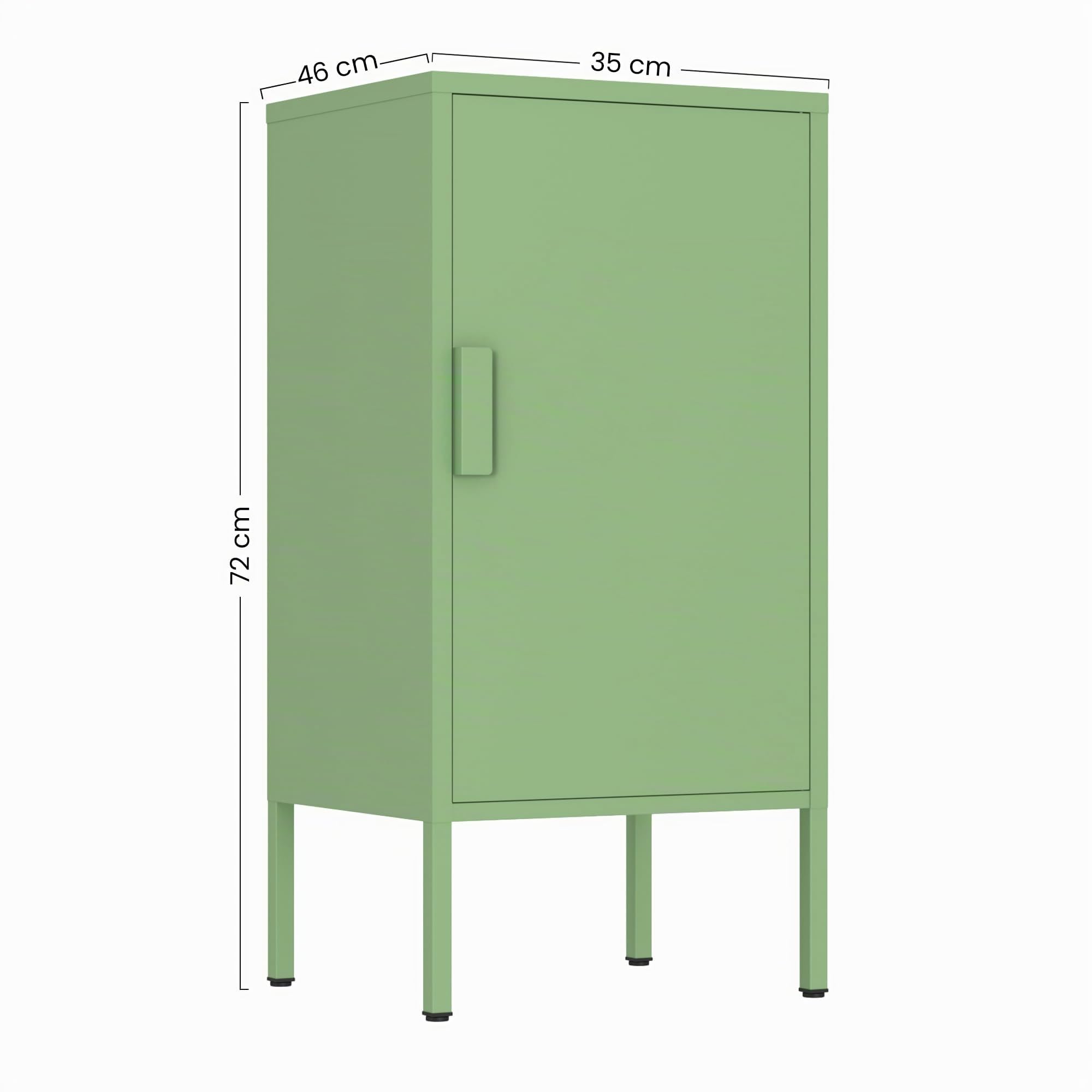Brigros - Armadietto Metallico 1 Anta 35x46x72 Cm Con 2 Ripiani Regolabili, Mobile Multiuso Salvaspazio Per Bagno, Cucina, Soggiorno, Cameretta In Acciaio Moderno Colorato (Salvia)