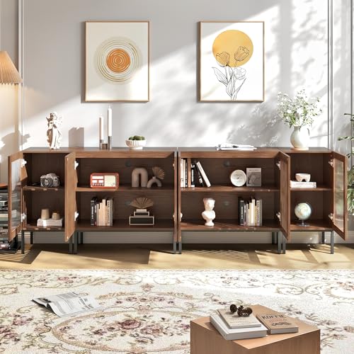 BVIUNTWO-Farmhouse-TV-Stand-for-TVs-up-to-100-Inch-Entertainment-Center-TV-Console-with-Storage-Cabinets-and-Glass-DoorsMedia-Console-for-Living-RoomBrown