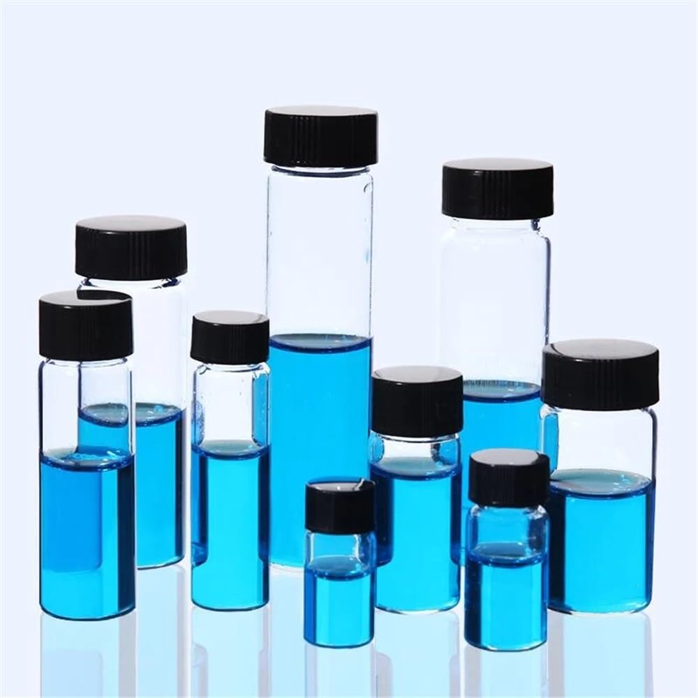 Cristalería de Laboratorio Paquete de 20 botellas de muestra de vidrio transparente de 3 ml a 60 ml con tapón de rosca de plástico negro, ideales for uso en laboratorio.(30ml)