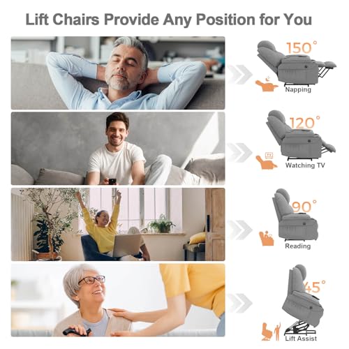 BareTay Recliner Armchair Lift Chair For the Elderly, Power Recliner Chair with Massage & Heat, Extended Footrest, Type C+USB Ports, 2 Cup Holders, Dual Side Pockets Reclining Chairs Lounge Sofa