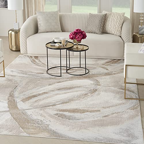 Inspire Me! Home Décor Brushstrokes Abstract Beige/Grey 9' x 12' Area-Rug, Easy-Cleaning, Non Shedding, Bed Room, Living Room, Dining Room, Kitchen (9x12)