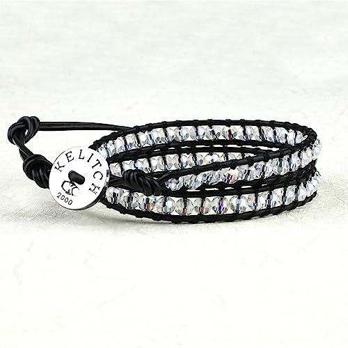 Image of KELITCH Natural Agate Onyx 2 Wrap Bracelets Handmade Leather Strand Bracelets Fashion Jewelry