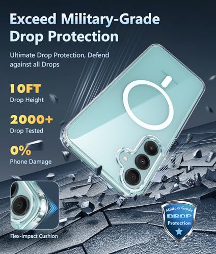 FNTCASE for Samsung Galaxy A16-5G Case: Magnetic Military Grade Drop Protection Anti Yellowing Cell Phone Cover - Rugged Shockproof Protective Bumper Transparent Cases(Clear) - 7