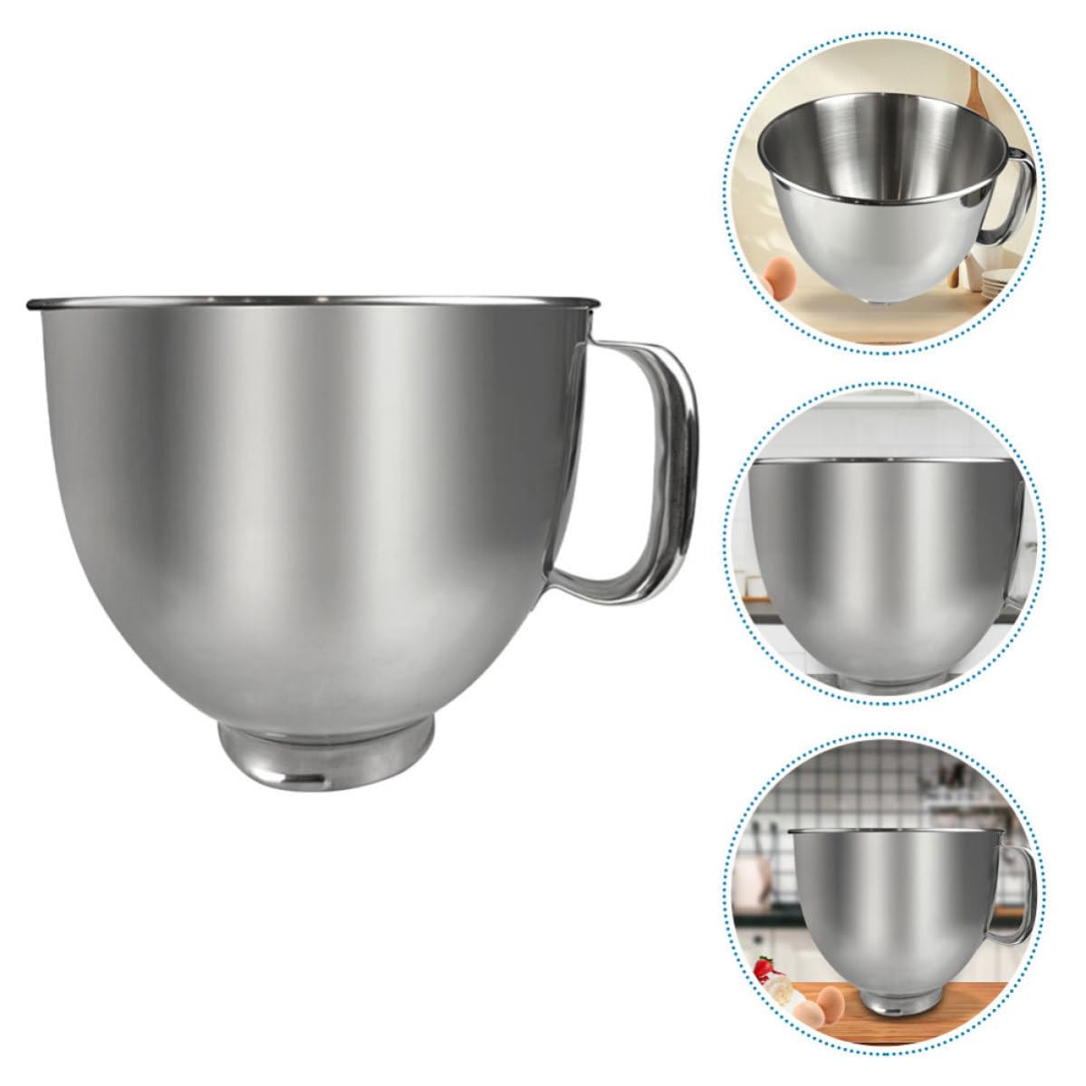 INOOMP Edelstahl Rührschüssel 5l Flacher Boden Silber Kompatibel mit Standmixern Ersatzschüssel für Mixer mit Komfortablem Griff für Küchenmaschine