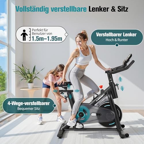 LABGREY Heimtrainer Fahrrad, Fitness Fahrrad für Zuhause, Indoor Kardio Training, LCD Display, Ipad Halter, Sitz & Widerstand Einstellbar (Blau)