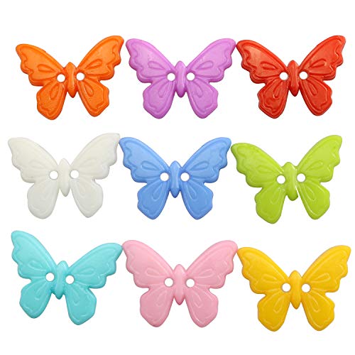JCBIZ 60pcs Two-Eye Cartoon Butterfly Buttons for Arts and Crafts Decoration Collections Sewing Crafts Plastic Candy Color Two Holes DIY Craft Buttons