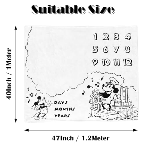 Image of Baby Monthly Milestone Photo Blanket - Made with Soft Polyester and Classic Black & White Color Matching HB01-1A