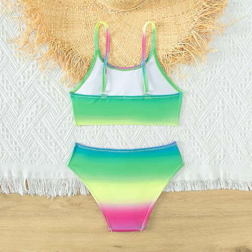 Girls Swimsuit Kids Tie Dye 2 Piece Bathing Suit Adjustable Straps Ruffle Rainbow Bikini Sets Beach Summer Swimwear3