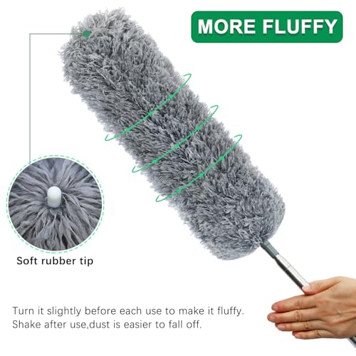 Image of 3 Pcs Extendable Microfiber Feather Duster, Electrostatic Bendable Head, Up to 100 Inch Feather Dusters for Cleaning Ceiling Fan, Cobweb, Wall, Furniture