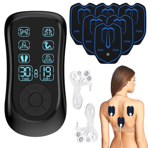DAJASD EMS TENS Electroestimulador, Electroestimulador muscular de 2 Canales con 8 Almohadillas, 6 Modos y 19 Intensidades, Electrosestimulador Muscular para Relajación Muscular
