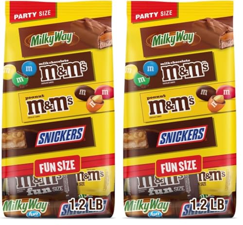 M&M'S Milk Chocolate, M&M'S Peanut, TWIX & SNICKERS Fun Size Milk Chocolate Halloween Candy Variety Pack, 30.98 oz, 55 ct Bulk Candy Bag (Pack of 2)