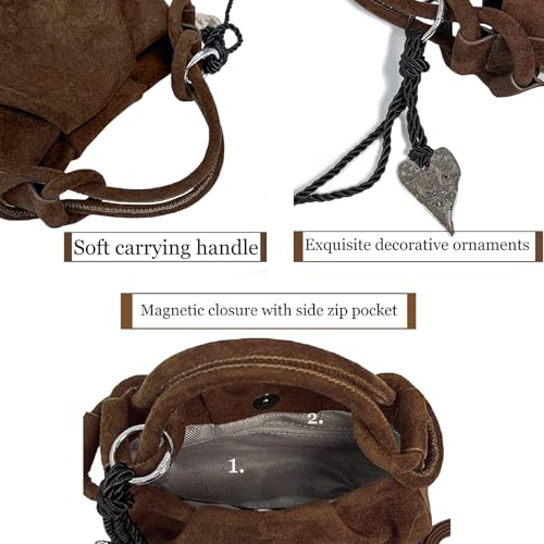 Bolso pequeño de gamuza marrón para mujer miniatura 3