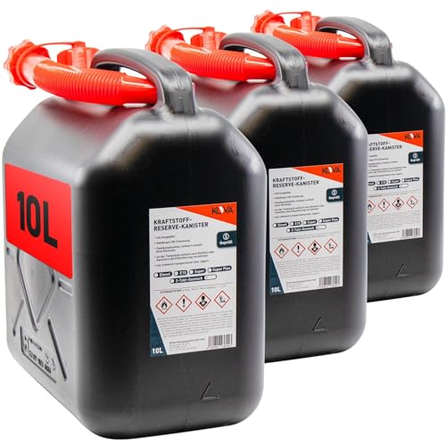 KOVA 3x Benzinkanister 10L SCHWARZ Kunststoff Dieselkanister Reservekanister Kraftstoffkanister 10 L Liter ltr Wasserkanister für Benzin Diesel Wasser AdBlue 10-Liter-Kanister Petrol Can Kanister