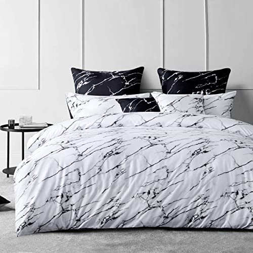 Aisbo Housse de Couette 140x200 Marbre - Parure de Lit Noir et Blanche en Microfibre Adulte 1 Personne avec Fermeture éclair, Parure Housse Couette Imprimé avec 2 Taie d'oreiller 65 x 65 Cover