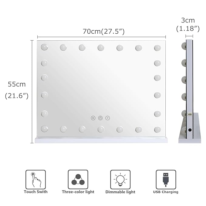 Espejo de Maquillaje con Luces 70x55 cm 22 Bombillas LED miniatura 7