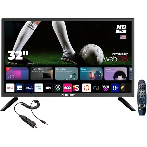 Audiobox 32-Inch Smart TV LED HDTV for RV, Camping 12 Volt | Magic Remote, webOS Hub, Bluetooth, Dual-Band WiFi, & 12V AC/DC Compatibility